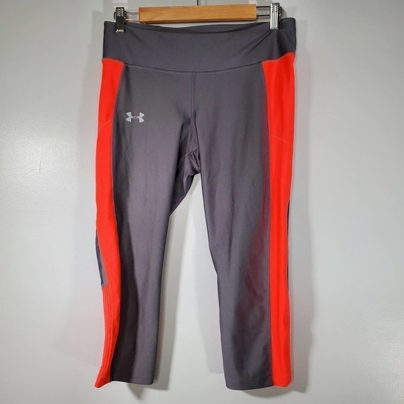 Under Armour Cropped Compression Athletic Leggings Pants Gray Orange Size Large - Picture 10 of 10